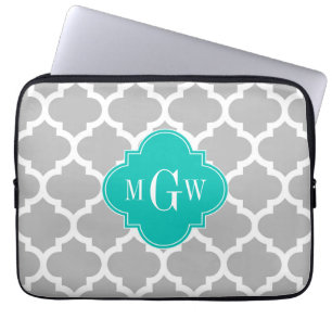 Grijs wit Marokkaans #5 Blauwgroen 3 Initiaal mono Laptop Sleeve