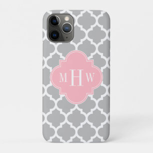 Grijs wit Marokkaans #5 Roze 3 Initiaal monogram iPhone 11 Pro Hoesje