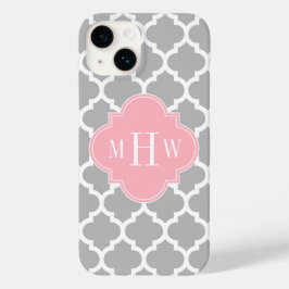 Grijs wit Marokkaans #5 Roze 3 Initiaal monogram Case-Mate iPhone 14 Hoesje