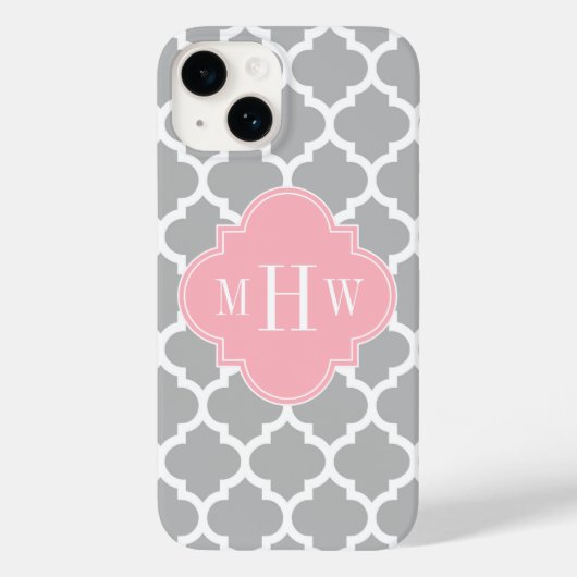 Grijs wit Marokkaans #5 Roze 3 Initiaal monogram Case-Mate iPhone Case (Achterkant)