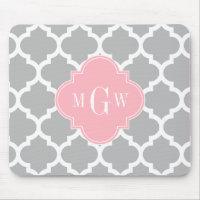Grijs Wit Marokkaans #5 Roze 3 Initiaal Monogram