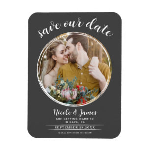 Grijs & Wit Modern Ronde Foto Save the Date Magneet