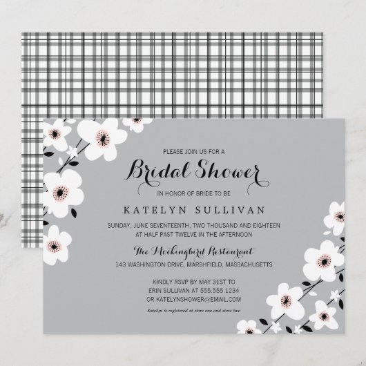 Grijs Wit Moderne Anemoon | Vrijgezellenfeest Kaart (Voorkant / Achterkant)