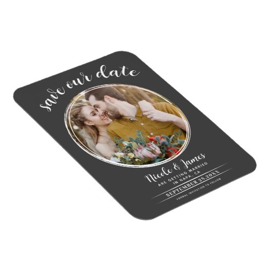 Grijs & Wit Moderne Ronde Foto sparen de Datum Magneet (Rechterzijde)