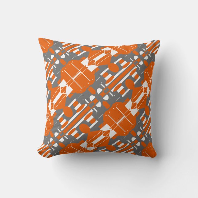 Grijs Wit op Oranje diagonaal Abstract ontwerp Kussen (Voorkant)