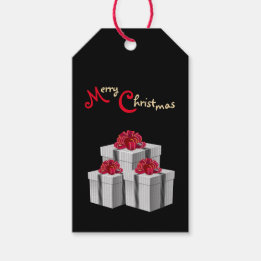 Grijs Wit Pinstripe Cadeaus Rood Bow op Zwart Cadeaulabel