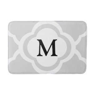 Grijs & wit Quatrefoil Patroon Monogrammen Badmat