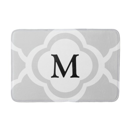 Grijs & wit Quatrefoil Patroon Monogrammen Badmat (Voorkant)