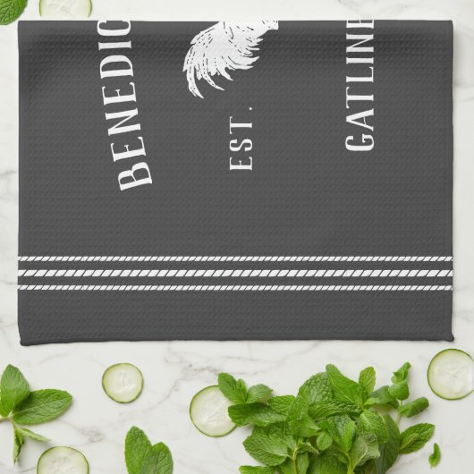 Grijs & Wit Rustiek Chicken Gepersonaliseerde Boer Theedoek (Gevouwen)