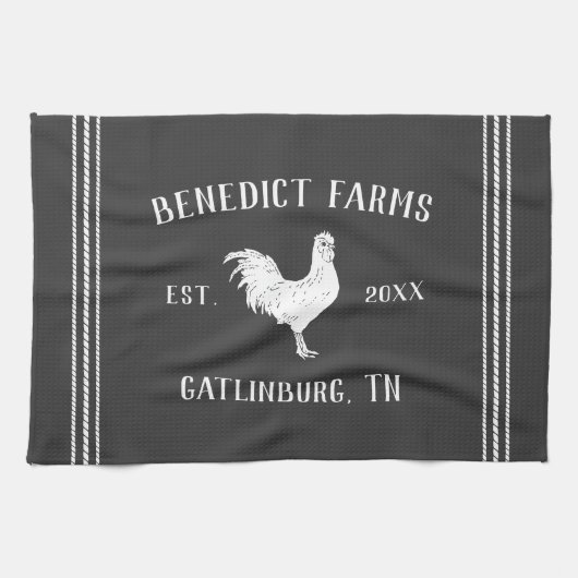 Grijs & Wit Rustiek Chicken Gepersonaliseerde Boer Theedoek (Horizontaal)