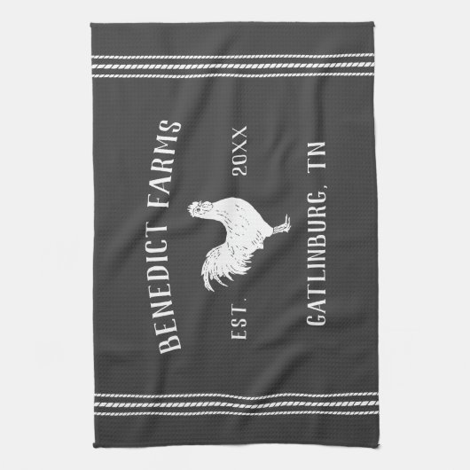 Grijs & Wit Rustiek Chicken Gepersonaliseerde Boer Theedoek (Verticaal)