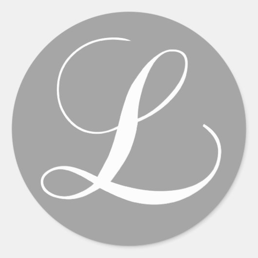 GRIJS WIT SCRIPT MONOGRAM INITIAAL L BRUILOFT RONDE STICKER (Voorkant)