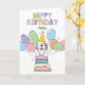 Grijs & Wit Sheepadoodle Hond Gelukkige Verjaardag Kaart (Gele Bloem)