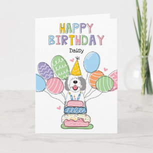 Grijs & Wit Sheepadoodle Hond Gelukkige Verjaardag Kaart