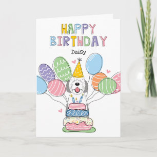 Grijs & Wit Sheepadoodle Hond Gelukkige Verjaardag Kaart