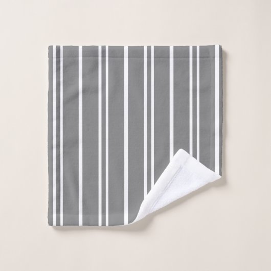 Grijs & Wit Streepjespatroon Monogram Bad Handdoek (Wasdoekje)