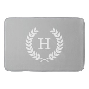 Grijs Wit Tarwe Lauwerkrans Initiaal Monogram Badmat