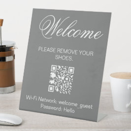Grijs Wit Welkom Schoenen verwijderen QR Wi-Fi Reclamebord Met Voetstuk