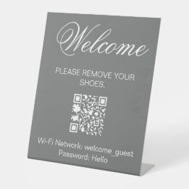 Grijs Wit Welkom Schoenen verwijderen QR Wi-Fi Reclamebord Met Voetstuk