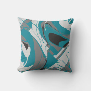 Grijs Wit Zwart Blauwgroen Blauw Stromende Bloemen Kussen