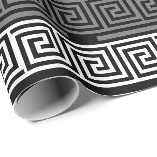 Grijs Wit Zwart Grieks Key Fret Patroon Design Cadeaupapier (Rol Hoek)