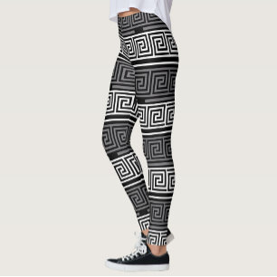 Grijs Wit Zwart Grieks Key Fret Patroon Design Leggings