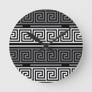 Grijs Wit Zwart Grieks Key Fret Patroon Design Ronde Klok