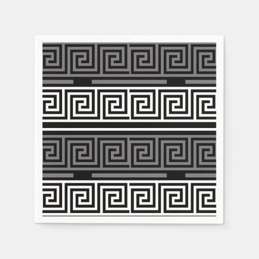 Grijs Wit Zwart Grieks Key Fret Patroon Design Servet (Voorkant)