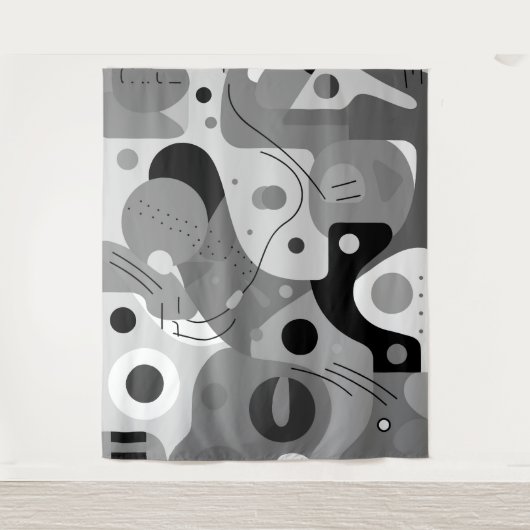 Grijs wit zwart, grillige vormen modern design wandkleed (Voorkant)