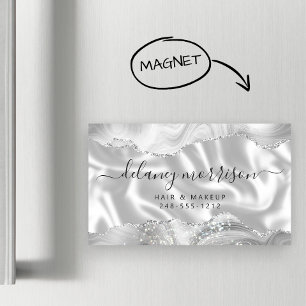 Grijs Witte Agate Zilver Glitter Luxe Magnetisch Visitekaartje