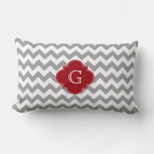Grijs Witte Chevron Cranberry Rood Quatrefoil Mono Kussen