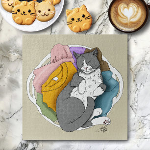 Grijs Witte Kattenhaar Wasmachine Legpuzzel