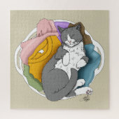 Grijs Witte Kattenhaar Wasmachine Legpuzzel (Verticaal)