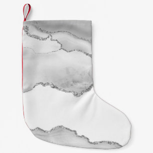 Grijs Witte Marmer Agate Eenvoudige Zilveren Glans Kleine Kerstsok