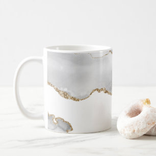 Grijs Witte Marmer Agate Verfijnde Gouden Glitter Koffiemok