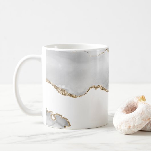 Grijs Witte Marmer Agate Verfijnde Gouden Glitter Koffiemok (Met donut)