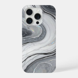 Grijs Witte Marmer Draai Holografisch Luxe iPhone 15 Pro Hoesje