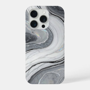 Grijs Witte Marmer Draai Holografisch Luxe iPhone 15 Pro Hoesje
