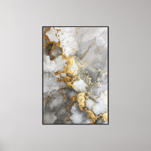 Grijs & Witte Marmer met Gouden Aders Abstracte K Canvas Afdruk