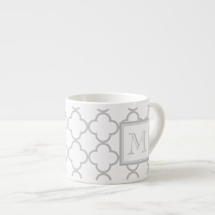 Grijs Witte Quatrefoil Uw Monogram Espresso Kop