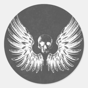 Grijs & Witte Rotsengelenvleugels Schedel Ronde Sticker