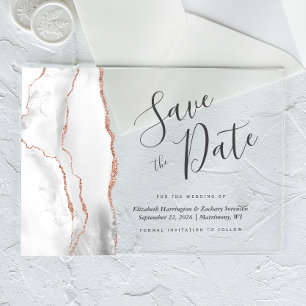 Grijs Witte Roze Gouden Agaat Save the Date Kaart Acryl Uitnodigingen