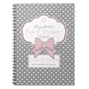 Grijs Witte Stippen en Roze - Baby Shower Gastboek Notitieboek