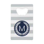 Grijs & Witte streep met Laurel Wreatmonogram Kredietkaart Flessenopener (Voorkant)