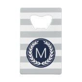 Grijs & Witte streep met Laurel Wreatmonogram Kredietkaart Flessenopener (Achterkant)