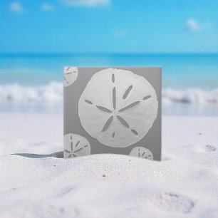 Grijs & Witte Tropische Strand Zand Dollar Tegeltje
