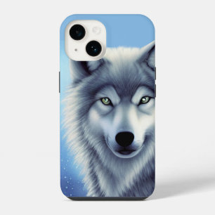 Grijs-witte wolfportret iPhone 14 hoesje