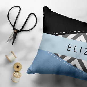 Grijs zigzag, Grijs Chevron, Blauw, Jouw naam Accent Kussen