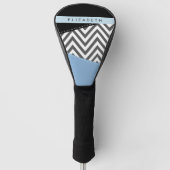 Grijs zigzag, Grijs Chevron, Blauw, Jouw naam Golfheadcover (Voorkant)