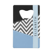 Grijs zigzag, Grijs Chevron, Blauw, Jouw naam Kredietkaart Flessenopener (Voorkant)